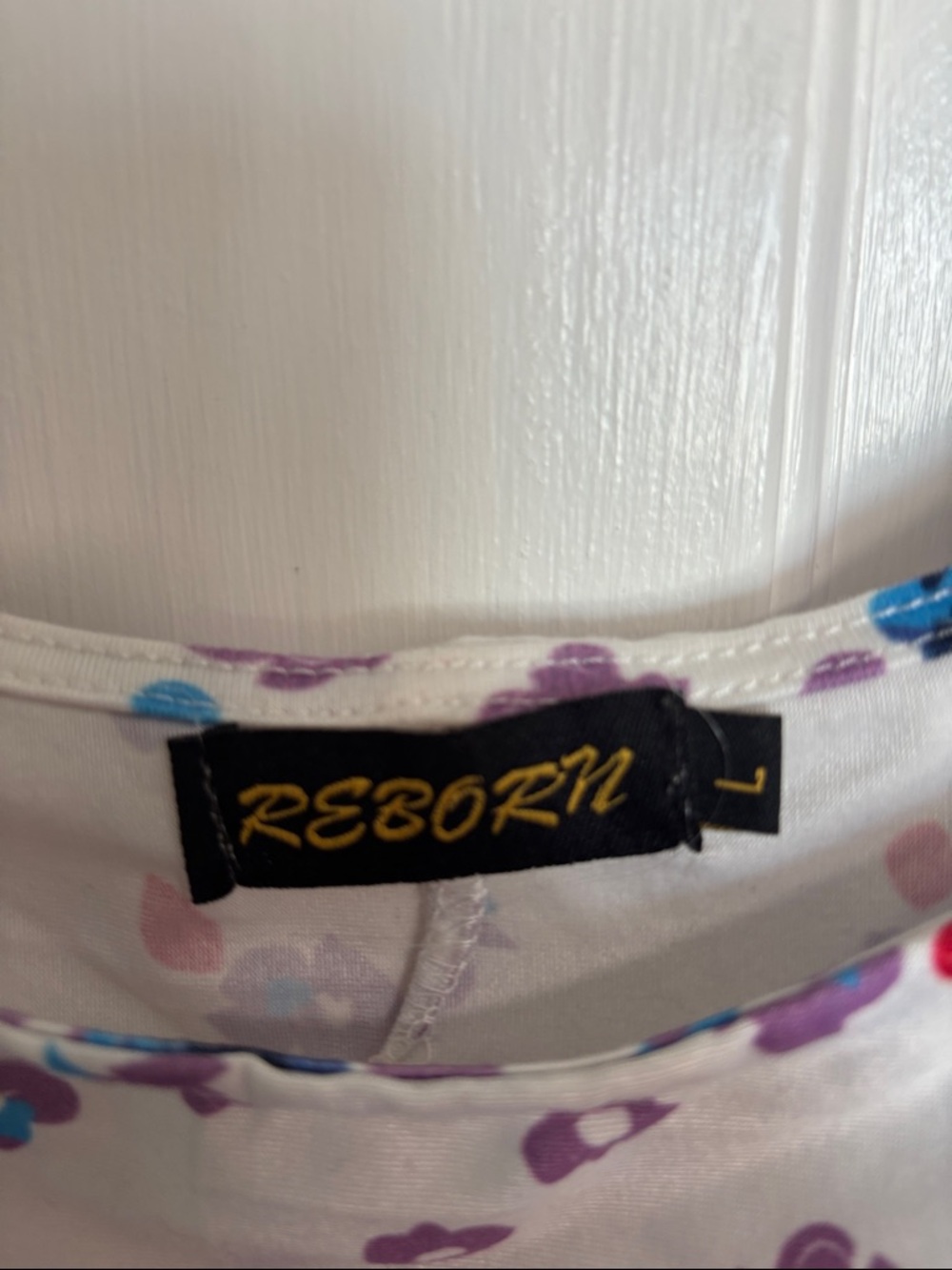Reborn White Dress with Purple and Blue Floral Print - Picture 3 of 6